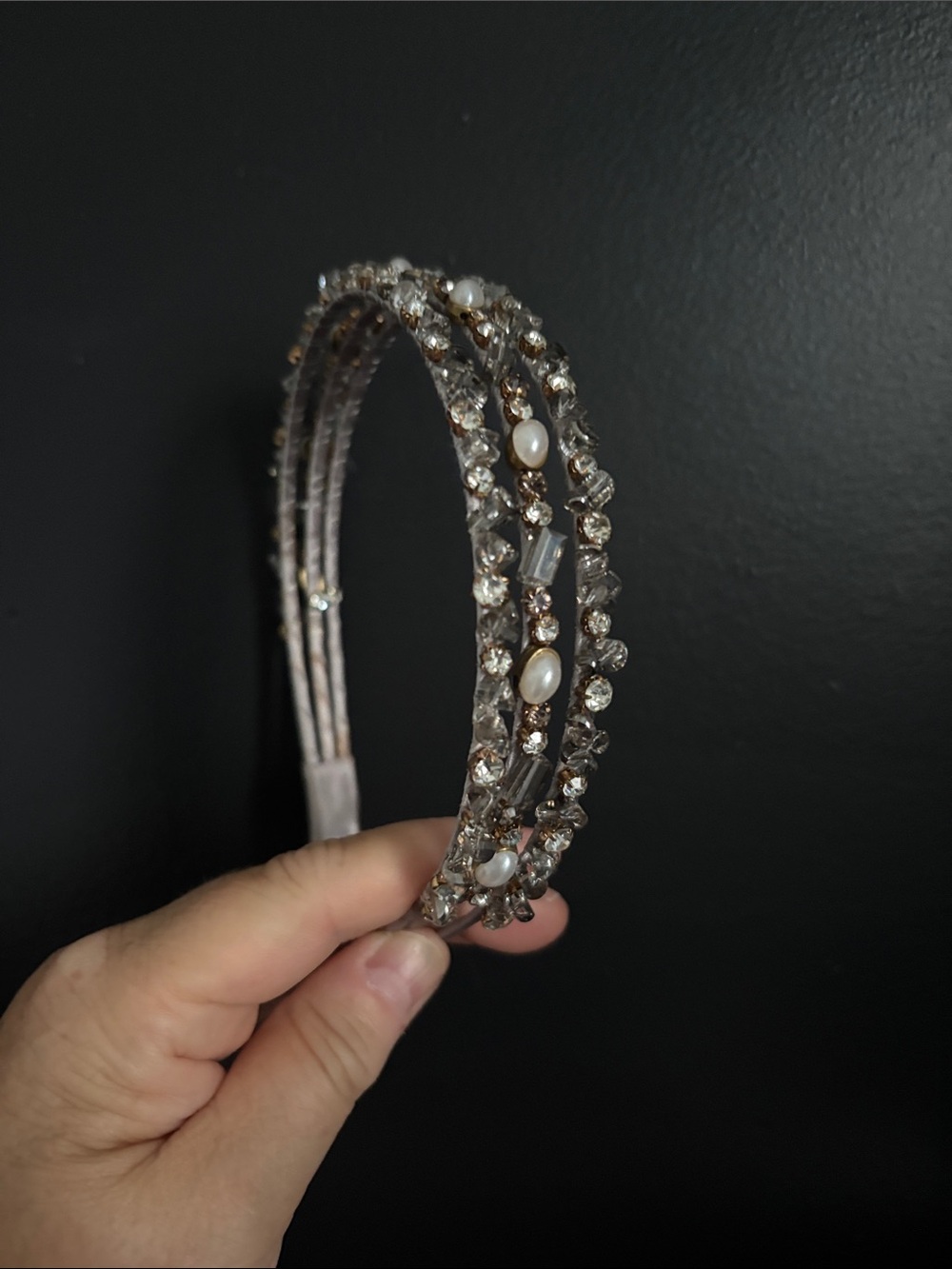 Source Unknown Pearl & Crystal Triple-Row Headband - Champagne Tones/Wedding